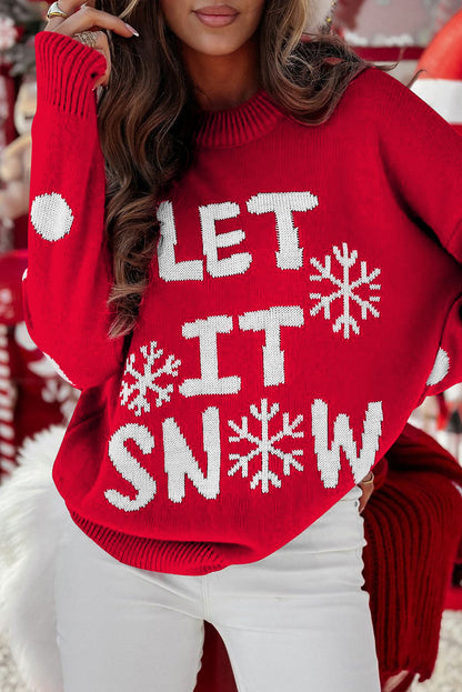 Red Dahlia LET IT SNOW Graphic Christmas Holiday Loose Sweater