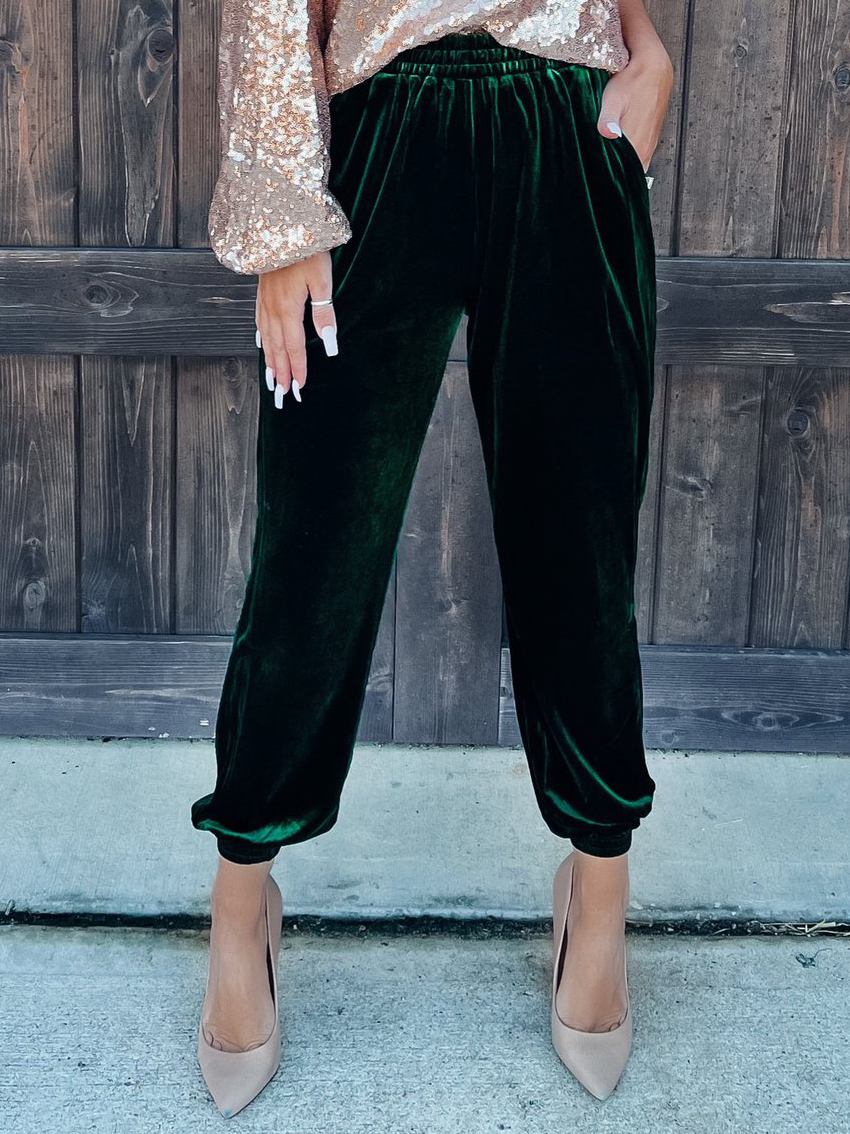 Pants - Solid Velvet Straight-leg Pants - MsDressly