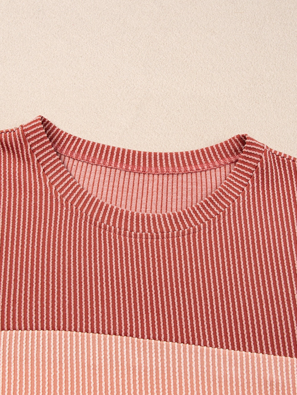 Rose Pink Plus Size Ribbed Colorblock T-shirt