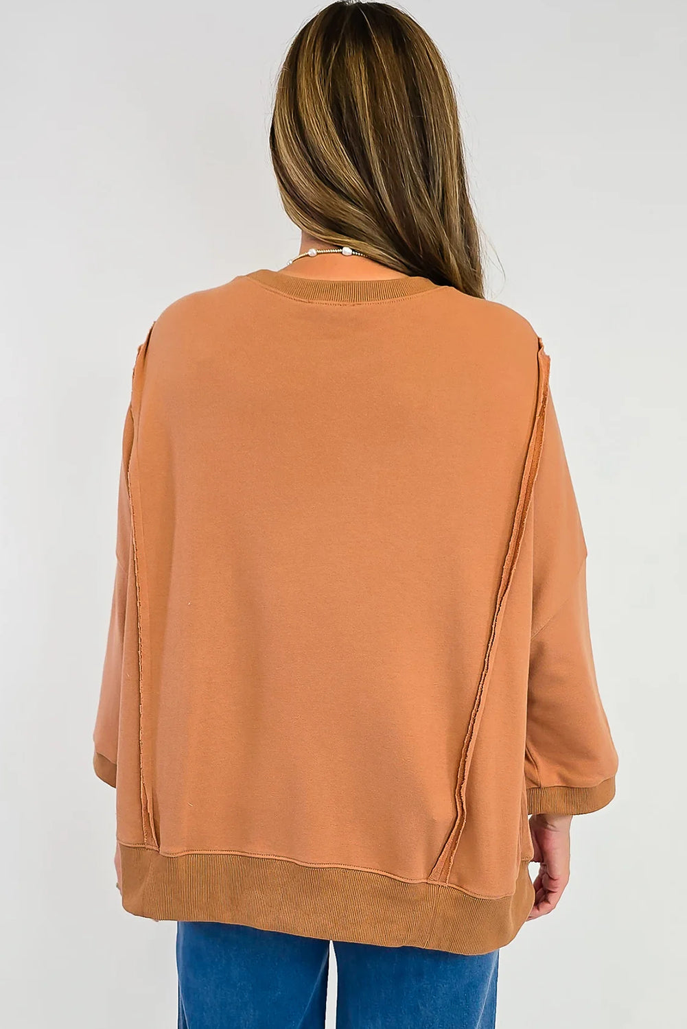 Grapefruit Orange Floral Bow Patched Slit Exposed Seam Patchwork Baggy Sweatshirt