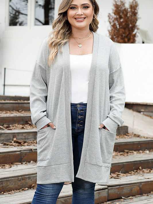 Thermal Knit Pocketed Plus Size Cardigan