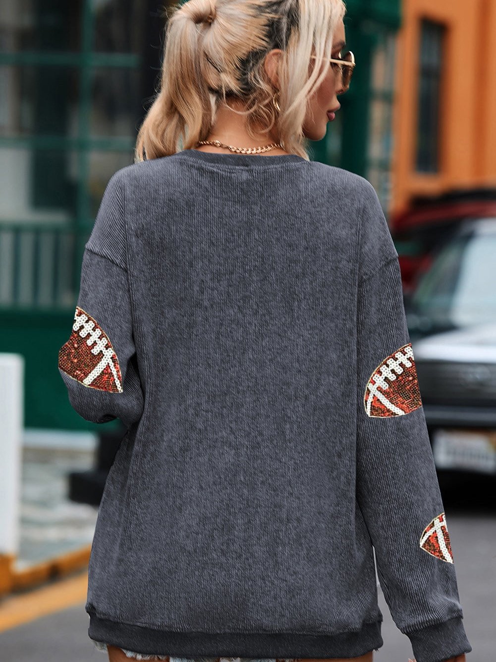 Gray Corduroy Sequin Rugby Shift Sweatshirt