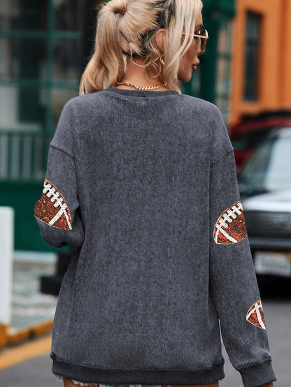 Gray Corduroy Sequin Rugby Shift Sweatshirt
