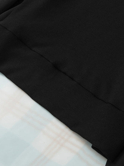 Elegant Black Mesh Puff Sleeve Ribbed Top