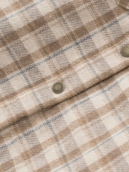 Khaki Checkered Sherpa-Lined Hooded Shacket