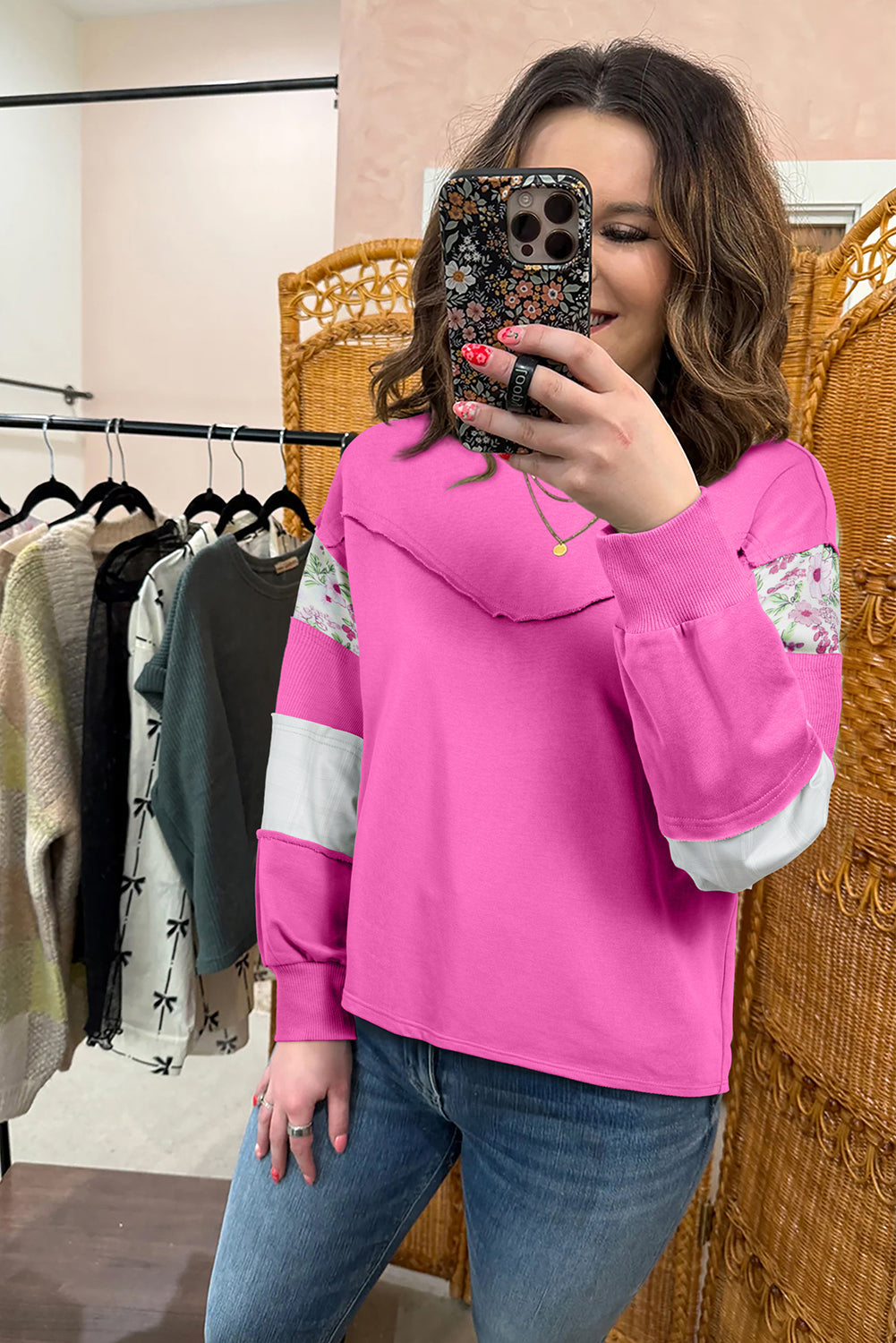 floral patchwork pullover