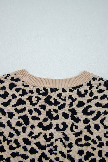 Black Leopard Drop Shoulder Chunky Knitted Cardigan Sweater