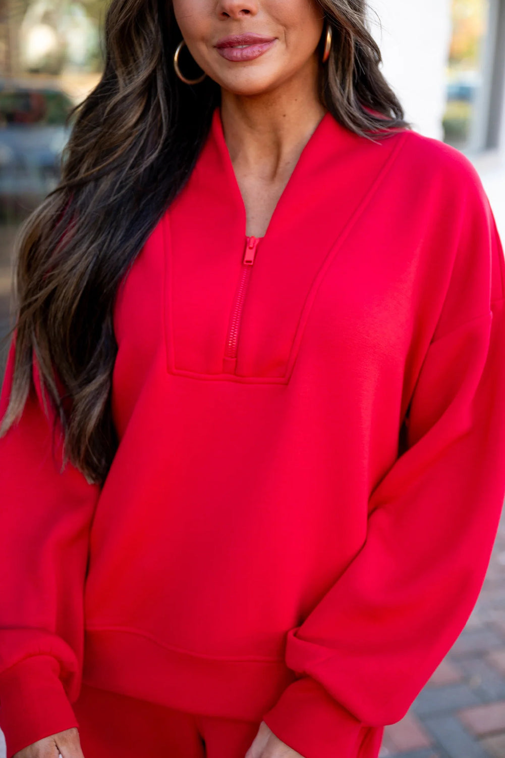 Fiery Red Quarter Zipped Pullover and Drawstring Sweatpants Set