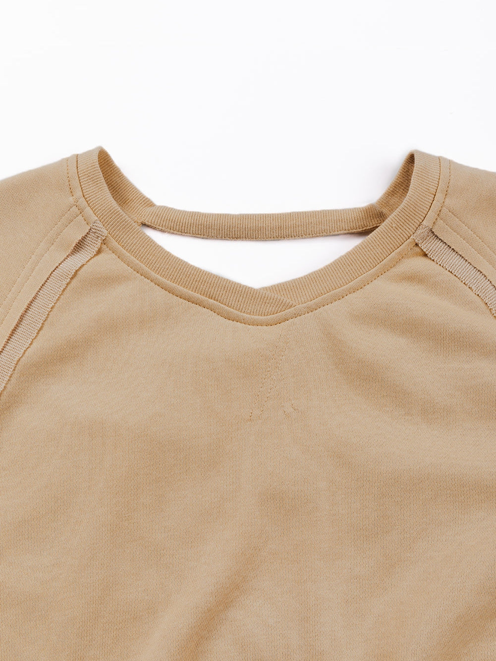 French Beige Lattice Hollow Out Back Sweatshirt for Casual Chic Comfort