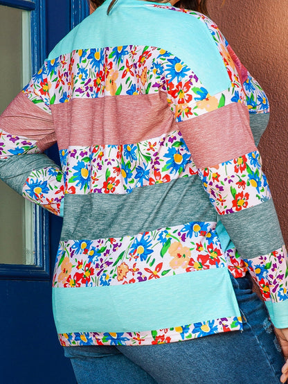 Pink Stripe Plus Size Colorblock Pullover Top