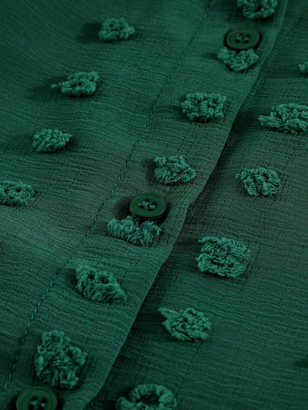 Green Fuzzy Polka Dot Shirt with Long Sleeves