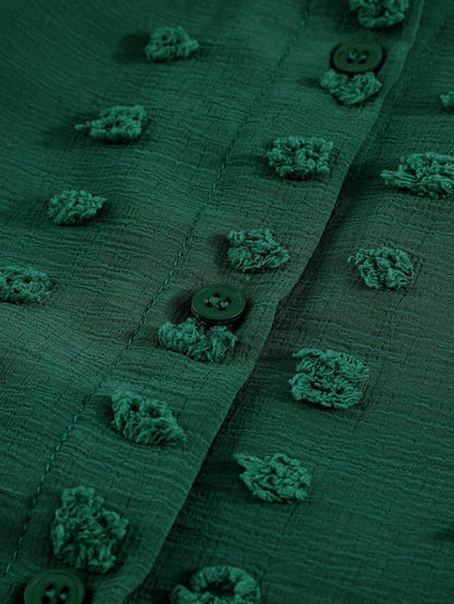 Green Fuzzy Polka Dot Shirt with Long Sleeves