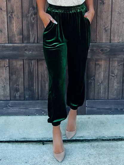 Pants - Solid Velvet Straight-leg Pants - MsDressly