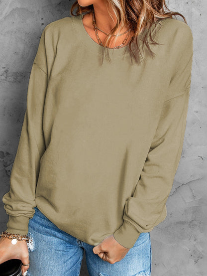 Khaki Solid Crew Neck Pullover Jumper