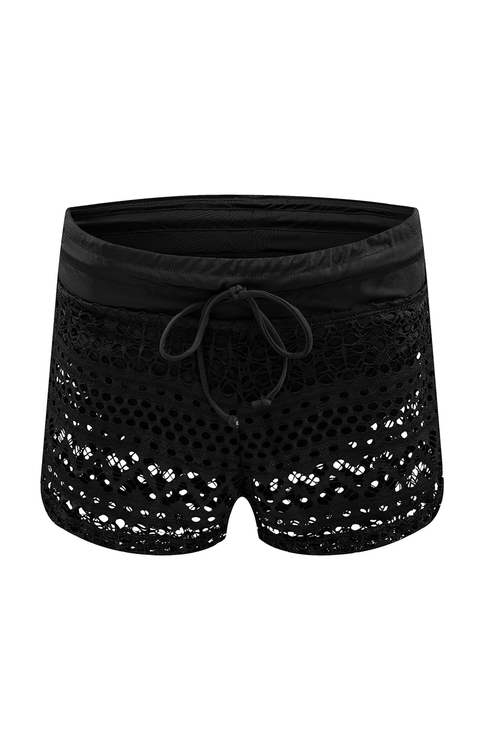 Black Lace Swim Shorts with Attached Briefs