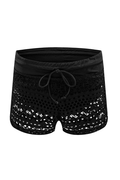 Black Lace Swim Shorts with Attached Briefs