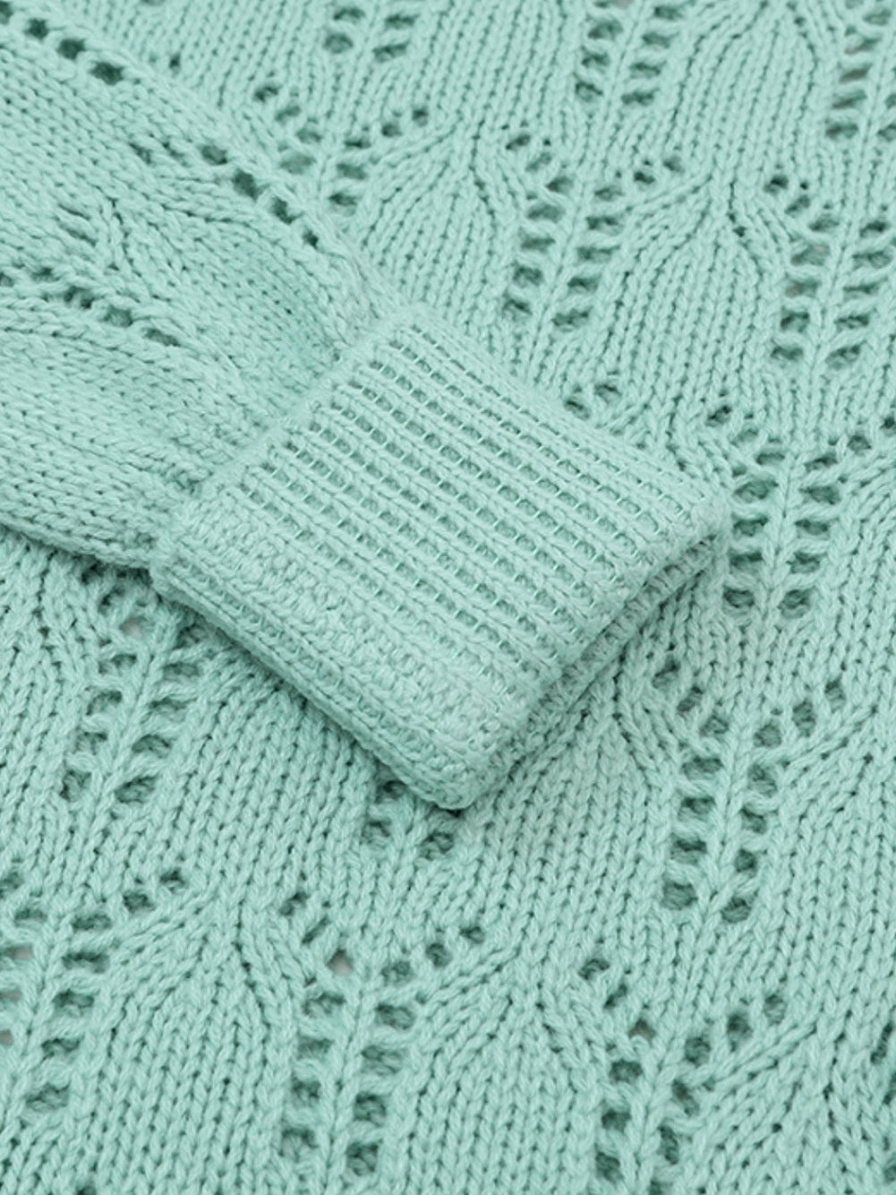 Green Pointelle Knit Sheer Sweater