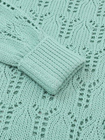 Green Pointelle Knit Sheer Sweater