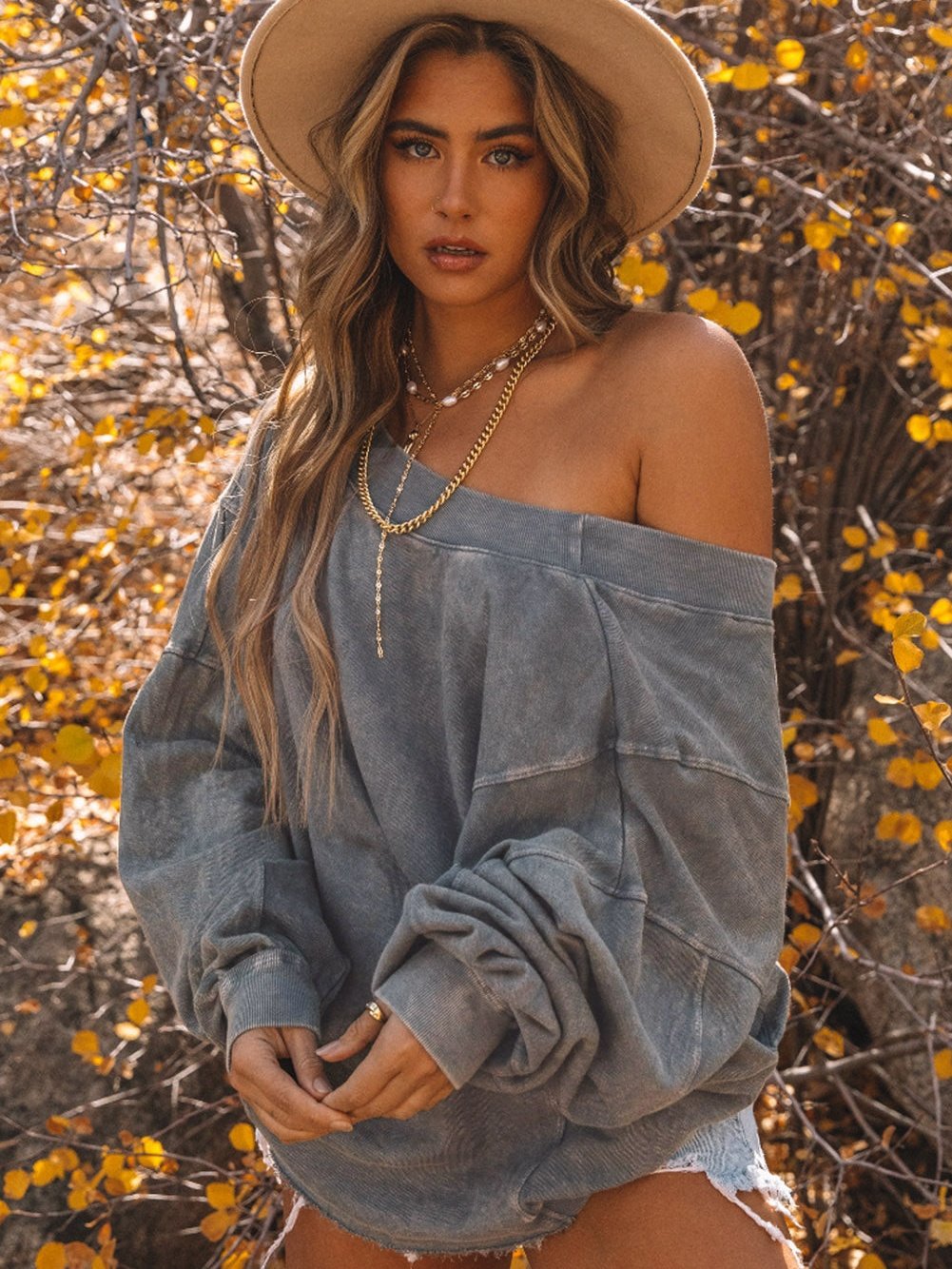 Exposed Seam Twist Gray Oversized Pullover with Open Back