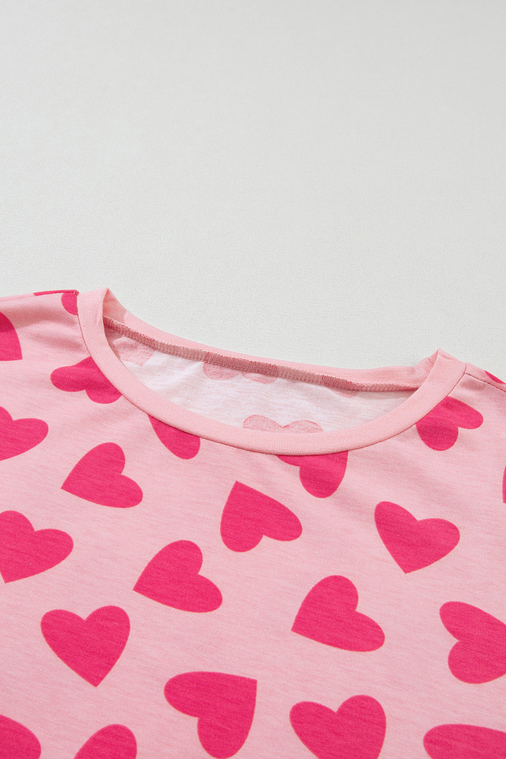 Heartfelt Pink Valentine's Day Lounge Set with Heart Print Top and Shorts