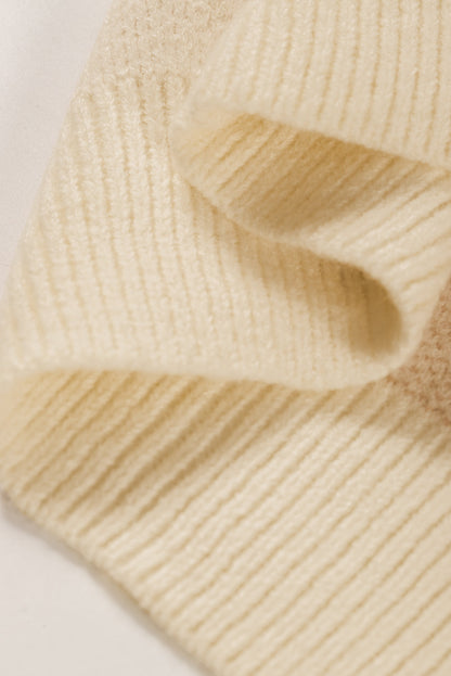 Khaki Ribbed Trim Geometric Pattern High Neck Sweater