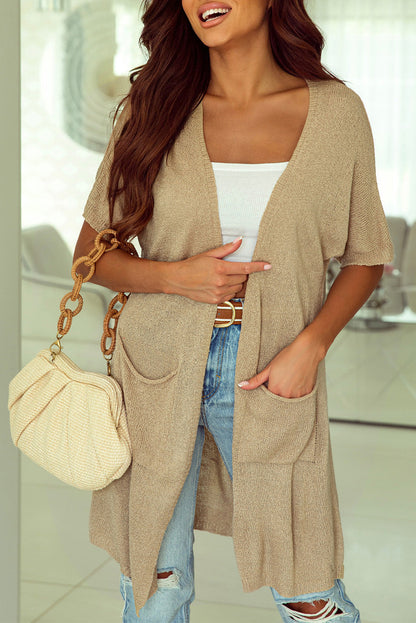 Khaki Dolman Sleeve Cardigan with Pockets