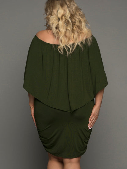 Layered Army Green Ruffle Poncho Mini Dress
