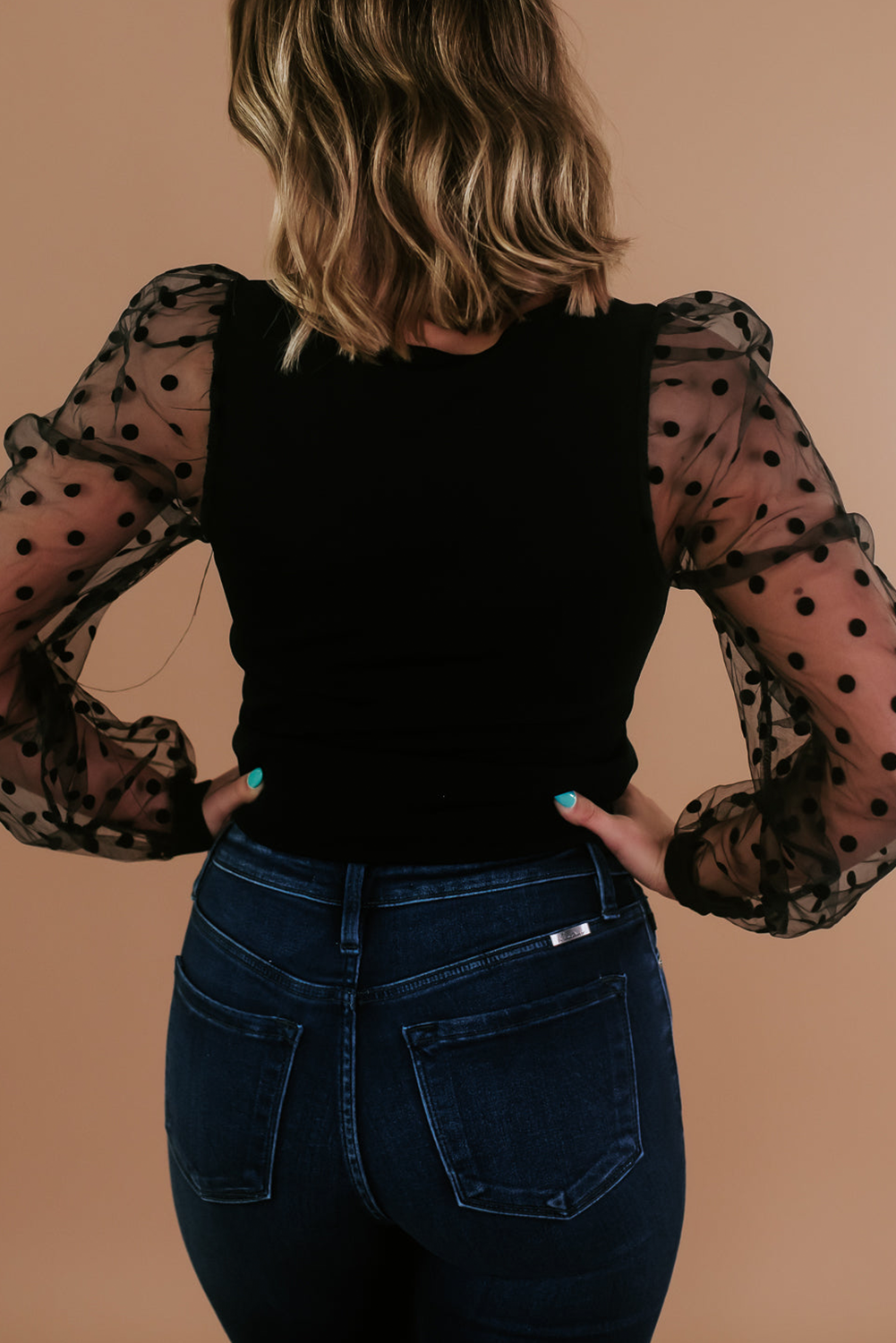polka dot mesh sleeve top