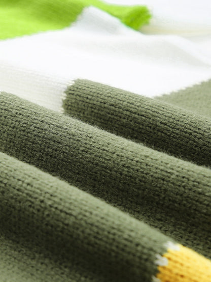 Cozy Green Color Block Plus Size Knit Sweater
