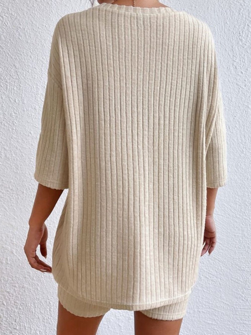 Apricot Ribbed Lounge Set with Loose Silhouette