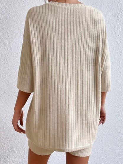 Apricot Ribbed Lounge Set with Loose Silhouette