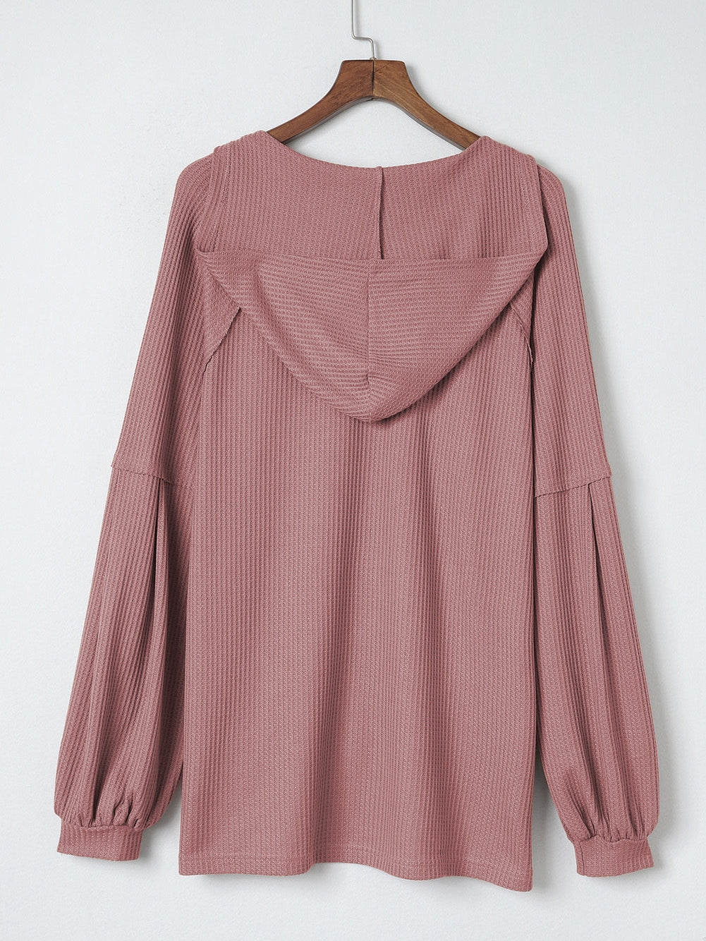 Fiery Red Oversized Waffle Knit Henley Hoodie with Drop Shoulder