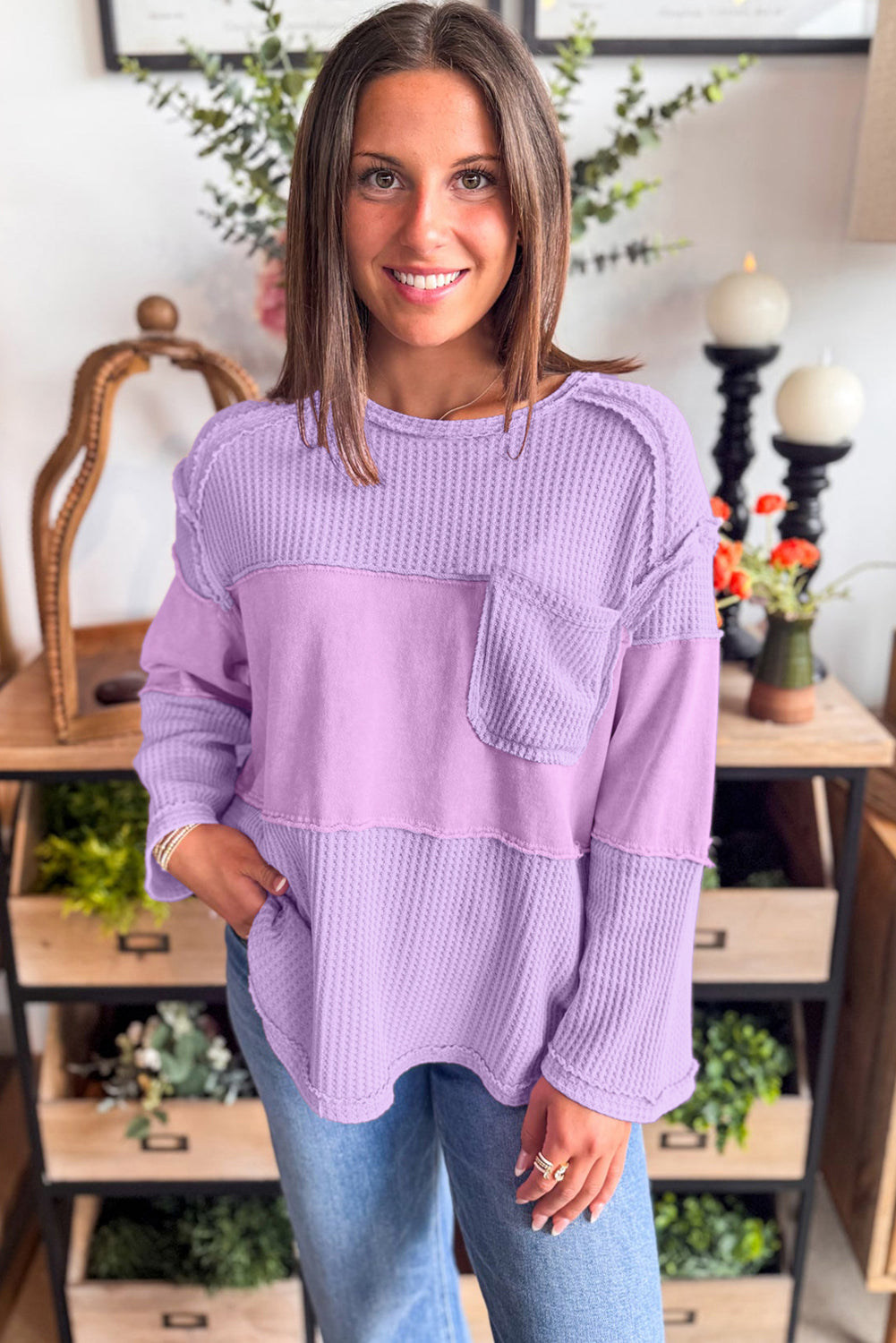 thermal knit long sleeve top