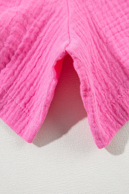 Rose Red Plus Size Color Block Lounge Set with Crinkle Texture