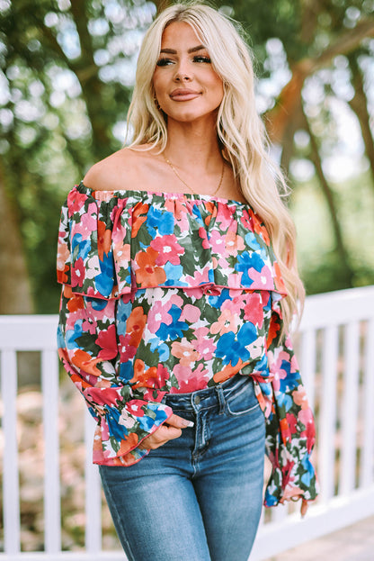 Floral Off Shoulder Ruffle Sleeve Blouse