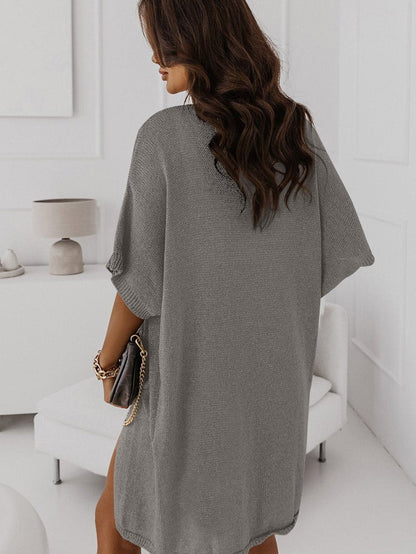 Elegant Grey Dolman Sleeve Long Cardigan with Pockets