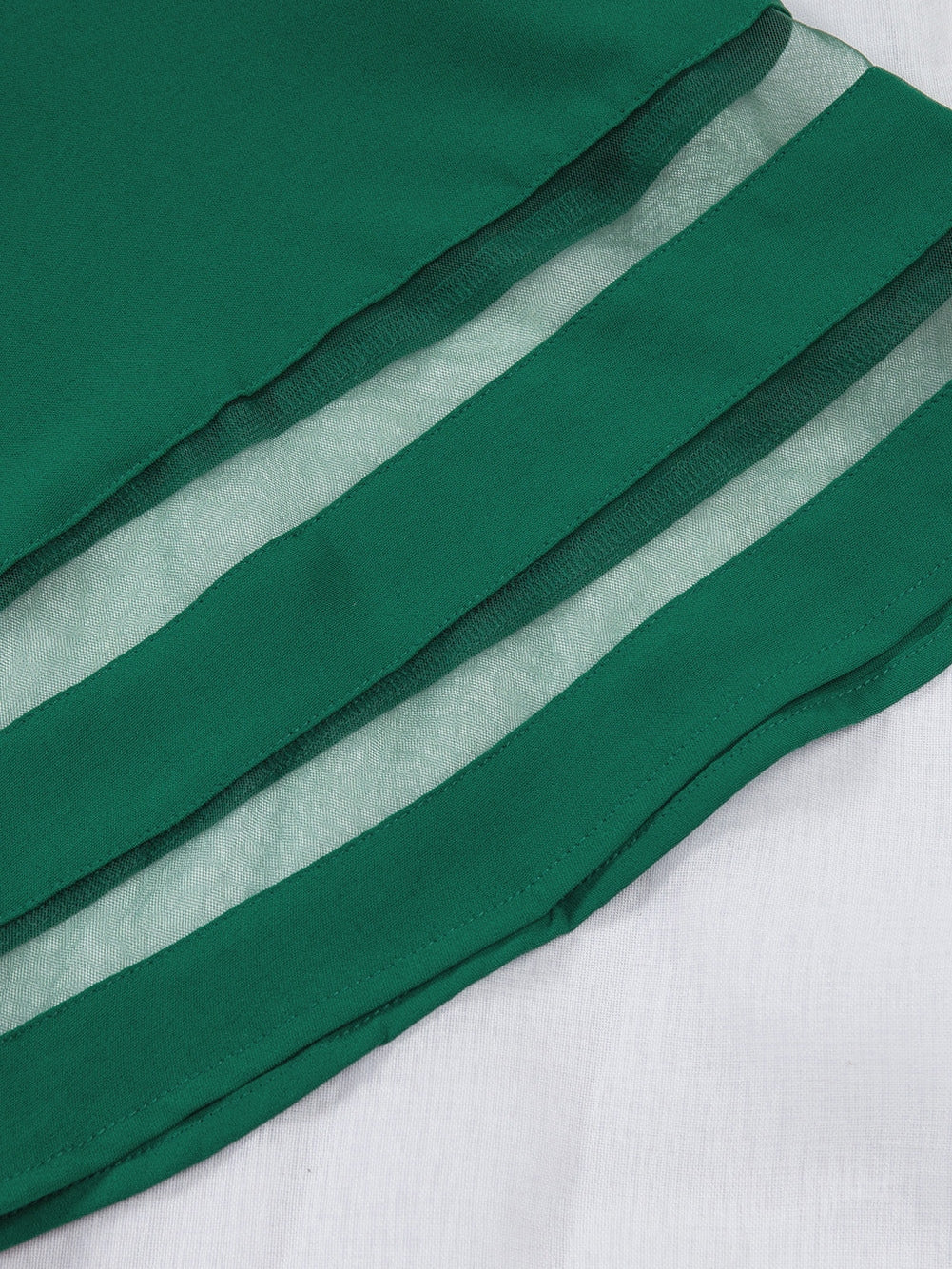 Green Sheer Flare Sleeve V Neck Casual Blouse