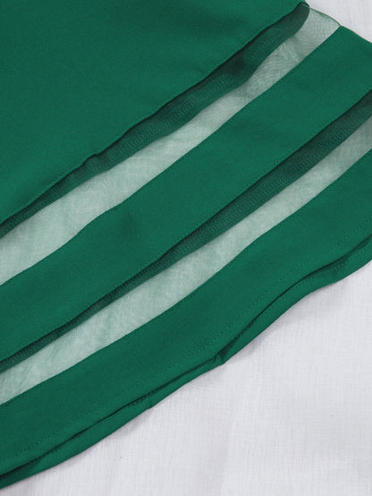 Green Sheer Flare Sleeve V Neck Casual Blouse