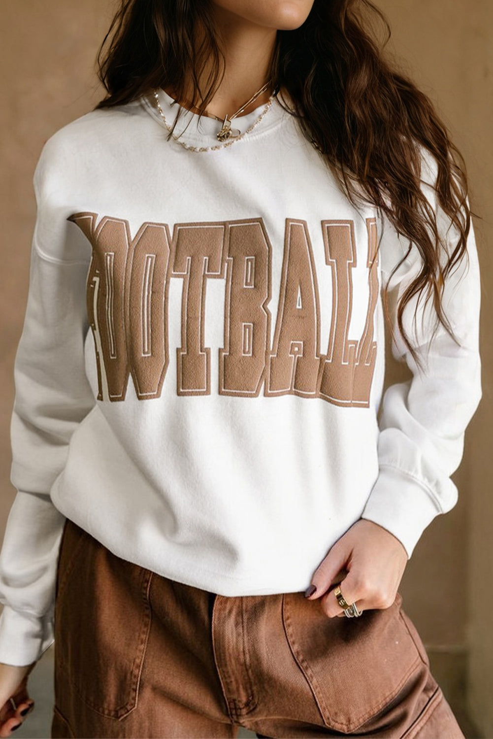 White FOOTBALL 3D Letter Graphic Crew Neck Sweatshirt