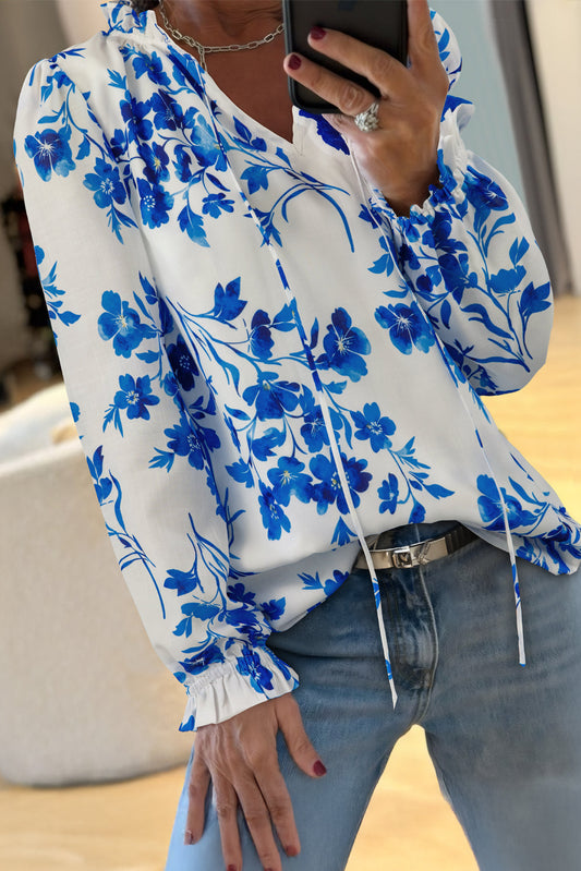 blue floral blouse