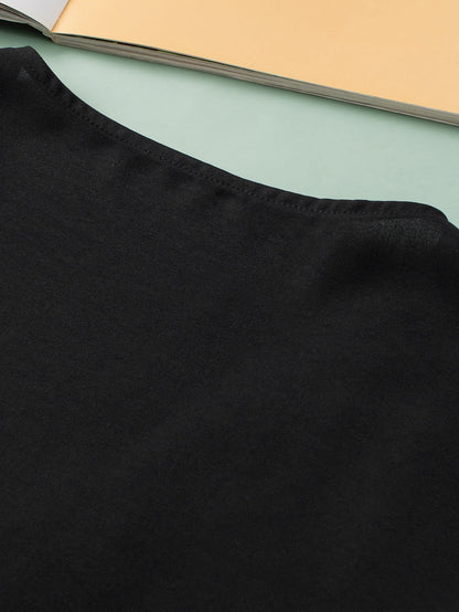 Black Lace Trim Short Sleeve V Neck Plus Size Top