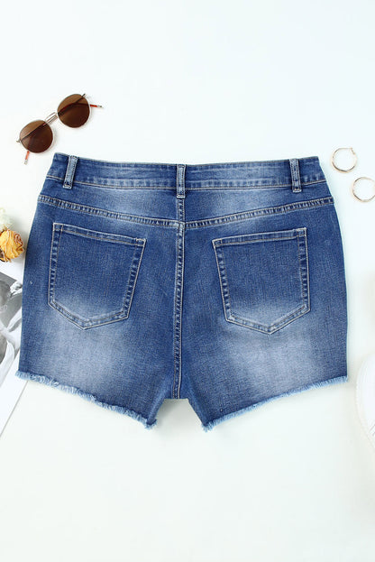 Sky Blue Quintuplicate Button Fly High Waist Plus Denim Shorts