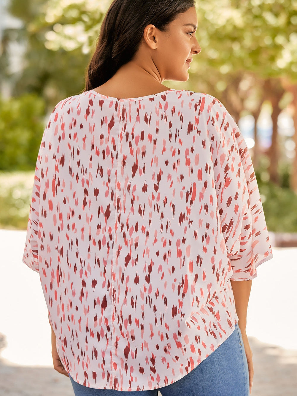 Pink Leopard Print Oversized Dolman Sleeve Plus Size Blouse