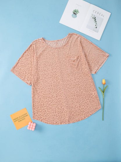 Plus Size Khaki Leopard Print V-Neck T-shirt