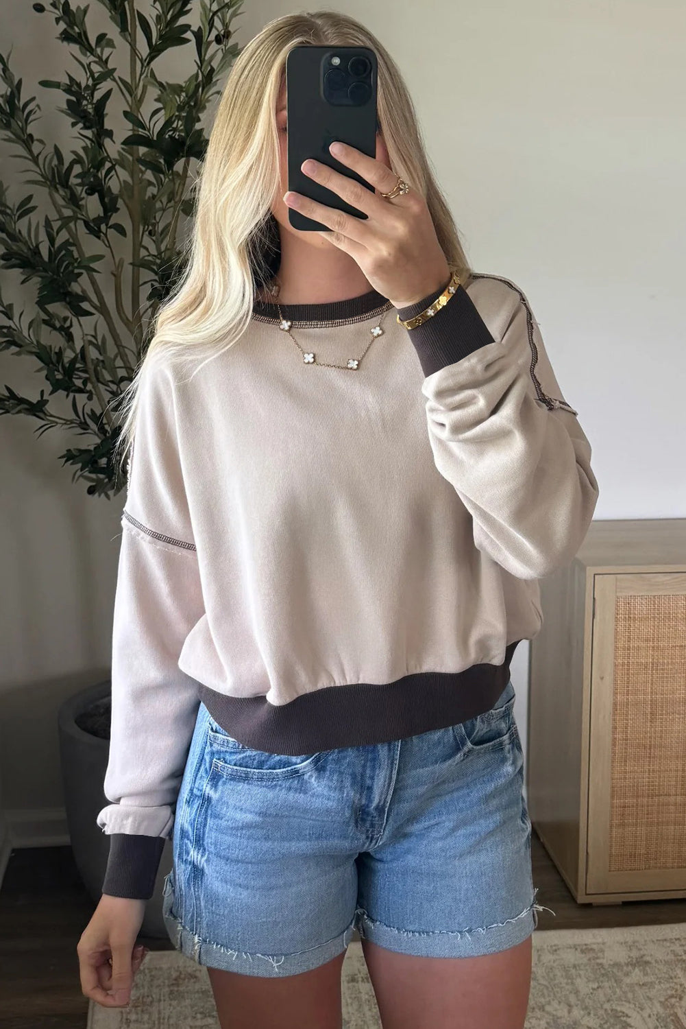 Jet Stream Contrast Edge Colorblock Patchwork Crop Sweatshirt