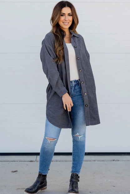 Dirty blue Corduroy Side Slit Oversize Shacket
