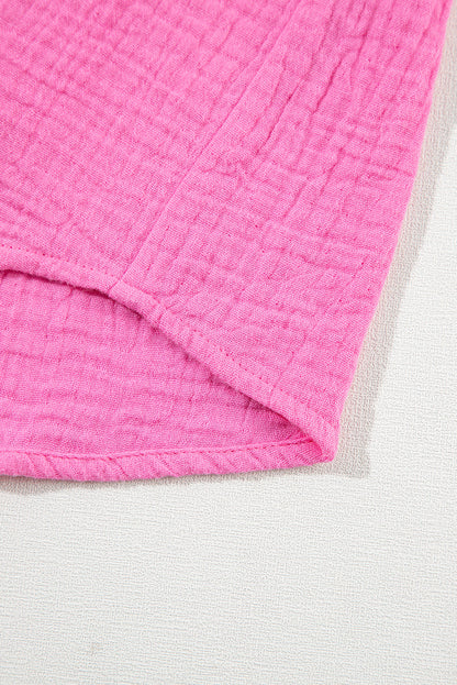 Rose Red Plus Size Color Block Lounge Set with Crinkle Texture