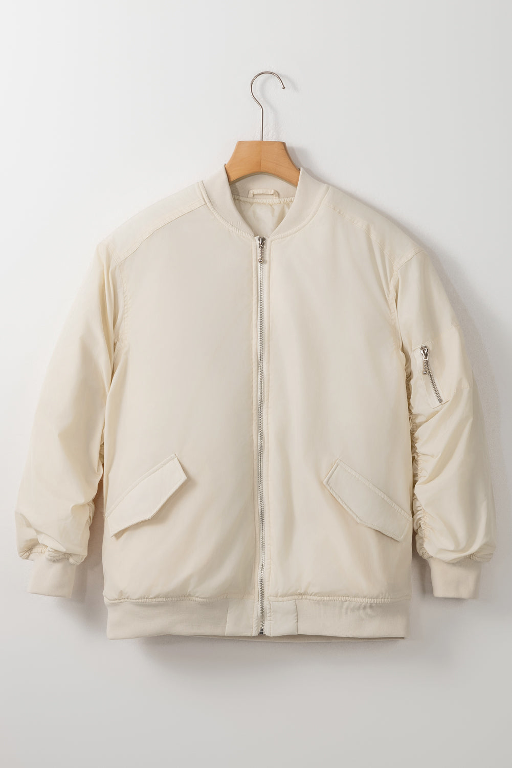 Apricot Zip-Up Puffer Jacket with Side Pockets