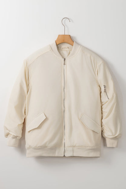 Apricot Zip-Up Puffer Jacket with Side Pockets