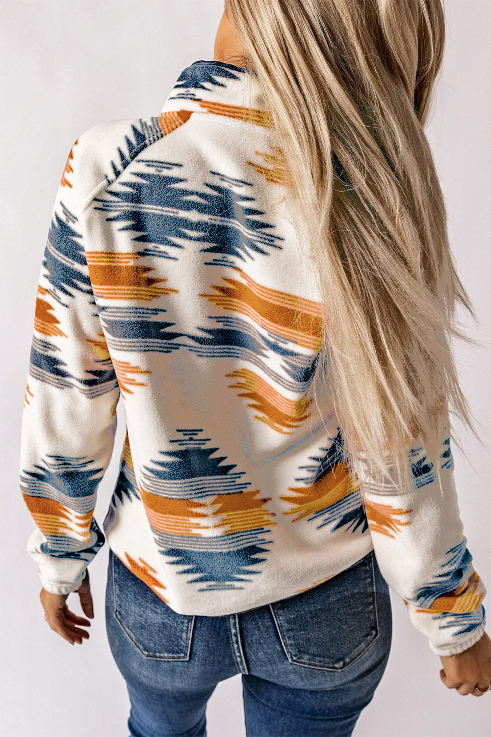 Aztec Patterned Snap Button Fleece Jacket